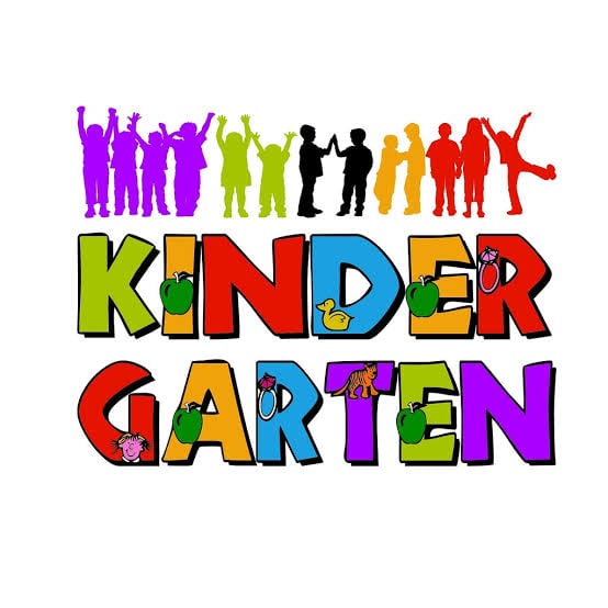 text says kindergarten with child outlines standing above